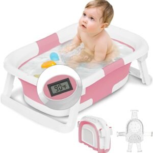 Collapsible Baby Bathtub,Baby Bath Tub with Soft Cushion & Thermometer
