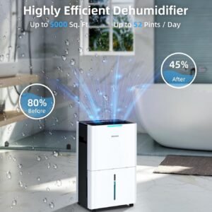 5000 Sq. Ft Dehumidifier, Max 52 Pint