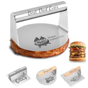 UIDMEN Personalized Burger Press with Name. 5.5 inch Steel Smash Burger Press. Grill Essential for Men. for Patty Maker for Flat Top Griddle. Grilling Gift for Dad. Grandpa. Gift for Father's Day