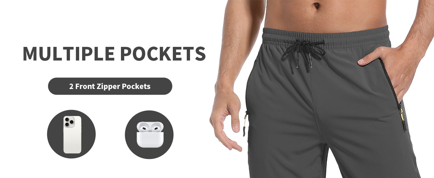 Men's Sweatpants Zipper Pockets Comfortable Stretch Elastic Waist With Drawstring
