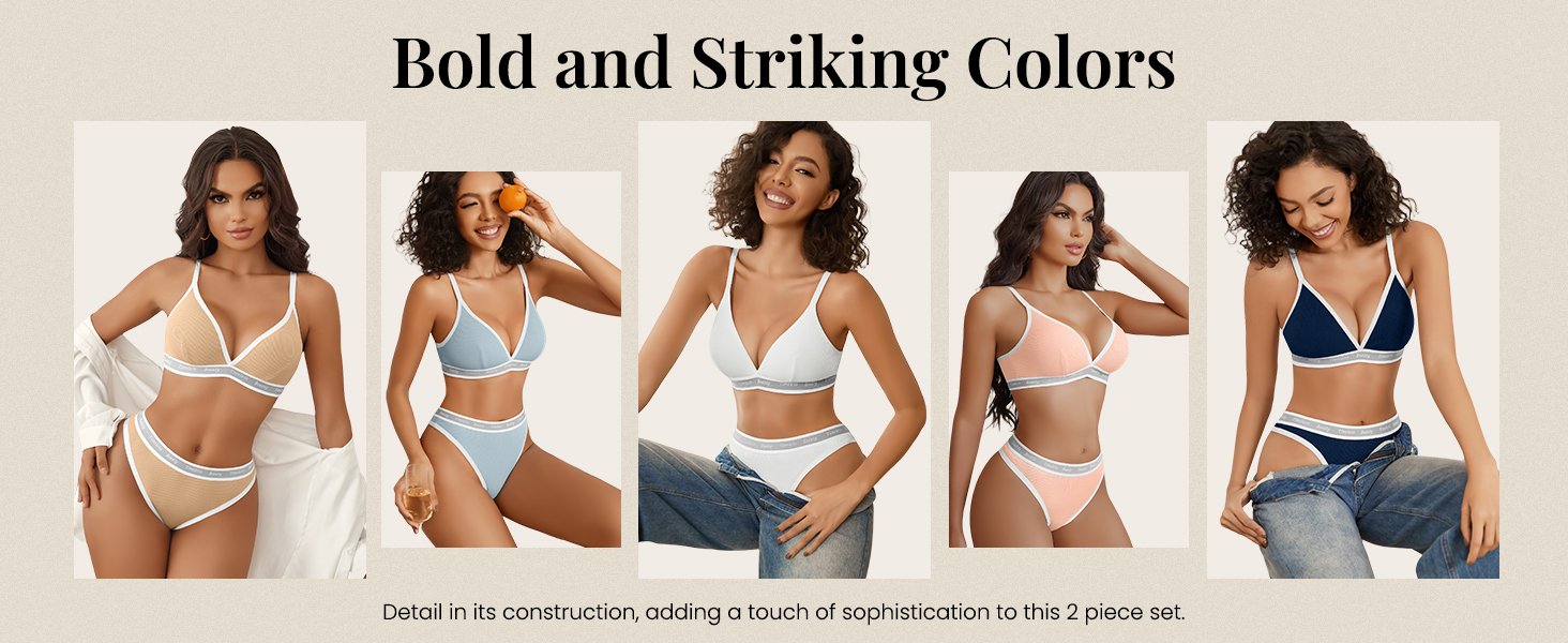 Womens Lingerie Contrast Matching Workout Sports Bra and Panty Set