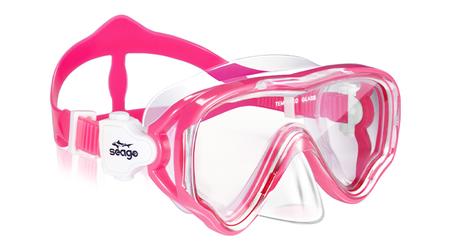pink swim mask with nose cover