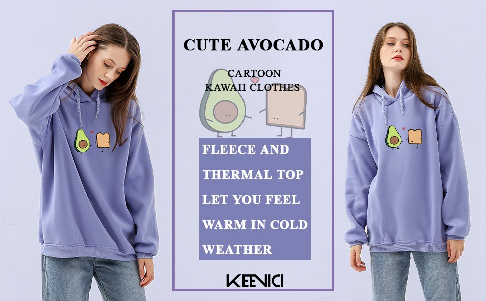Women Purple Aestheic Sweatshirt Kawaii Avocado Hoodie