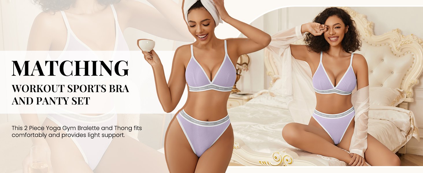Womens Lingerie Contrast Matching Workout Sports Bra and Panty Set