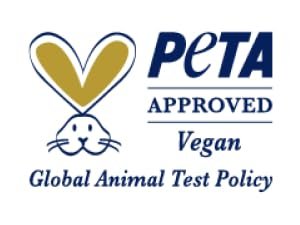 Blue "Peta Approved" bunny logo against a white background.