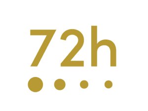 Golden text :"72 h" against white background.