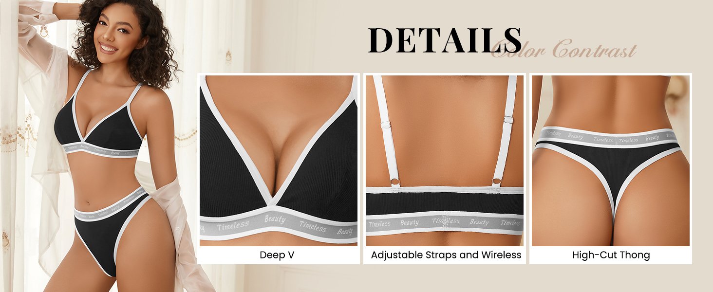 Womens Lingerie Contrast Matching Workout Sports Bra and Panty Set