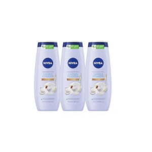 NIVEA Pampering Coconut and Almond Milk Body Wash with Nourishing Serum, Moisturizing Body Wash for Women, Enriched with Provitamin B5 and Vitamin E, 20 Fl Oz Bottle, Pack of 3