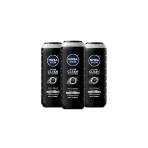 NIVEA Men Active Clean Body Wash with Natural Charcoal for Normal to Oily Skin, 3-in-1 Charcoal Body Wash, Face and Hair, Draws Out Dirt and Impurities, 16.9 Fl Oz Bottle, Pack of 3