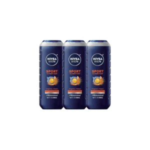 NIVEA Men Sport Body Wash with Revitalizing Minerals, Tangerine and Pepper Scent, 3-in-1 Men's Body Wash, Face and Hair, Paraben Free, Vegan Formula, 16.9 Fl Oz Bottle, Pack of 3