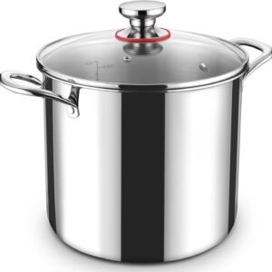 P&P CHEF 5 Quart Tri-Ply Stainless Steel Stockpot, Stock Pot with Visible Lid for Soup Pasta Vegetable, Induction Cooking Pot for All Stoves, Sturdy & Double Handle, Dishwasher Safe