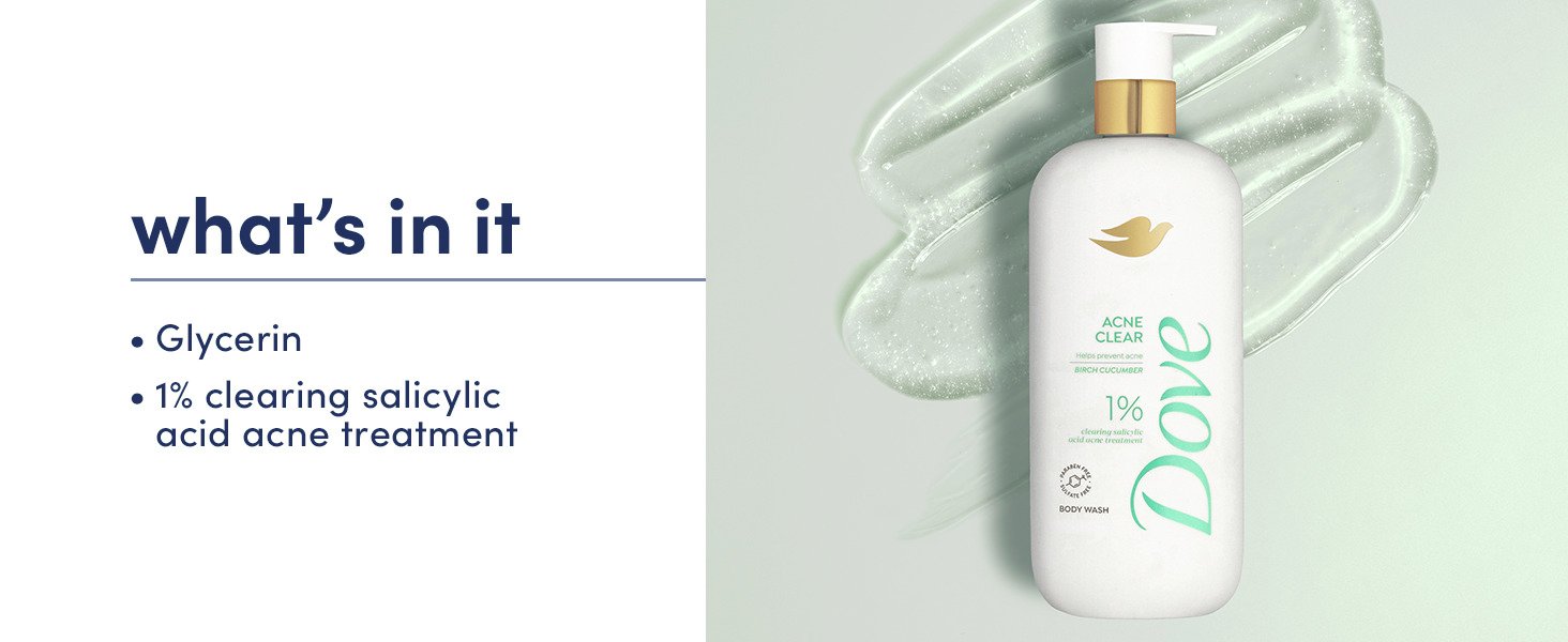 A shot of the Acne Clear Body Wash laying with with clear gel body wash texture on a blue background