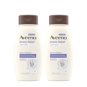 Aveeno Stress Relief Body Wash with Nourishing Oat & Lavender Scent for Sensitive Skin, Gently Cleanses & Helps You Feel Calm & Relaxed in the Shower, Soap-Free, 33 fl. oz