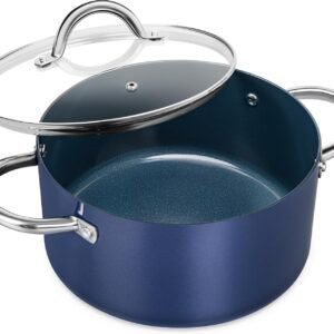 MICHELANGELO Stock Pot with Lid, 6 Quart Soup Pot with Lid for Cooking, Non Stick Ceramic Coating, Stainless Steel Handle, Induction Compatible, Cream