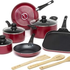 Ecolution Easy Clean Ceramic Nonstick Cookware Set, Dishwasher Safe Kitchen Pots and Pans Set, Comfort Grip Handle, Even Heating, Ultimate Food Release, 26-Piece, Red