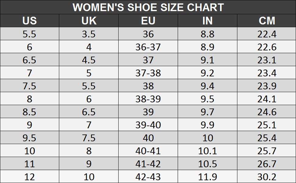 WOMEN SHOE SIZE CHART