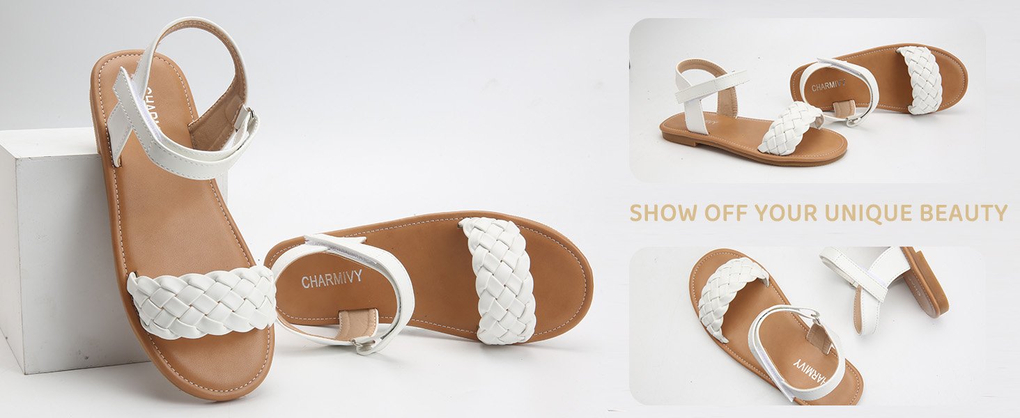 Girls Flat Sandals Toddler Sandals Little Girls Comfy Sandals White Sandals for Girls Brown Sandals