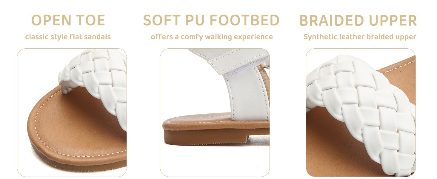 Girls Flat Sandals Toddler Sandals Little Girls Comfy Sandals White Sandals for Girls Brown Sandals