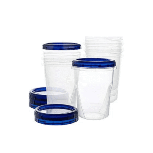 PLASTICPRO 32 oz Food Storage Containers with Blue Twist-On Lids, 6-Pack