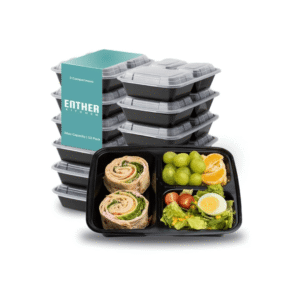 Enther Meal Prep Containers, 12-Pack (36 oz, 3-Compartment)